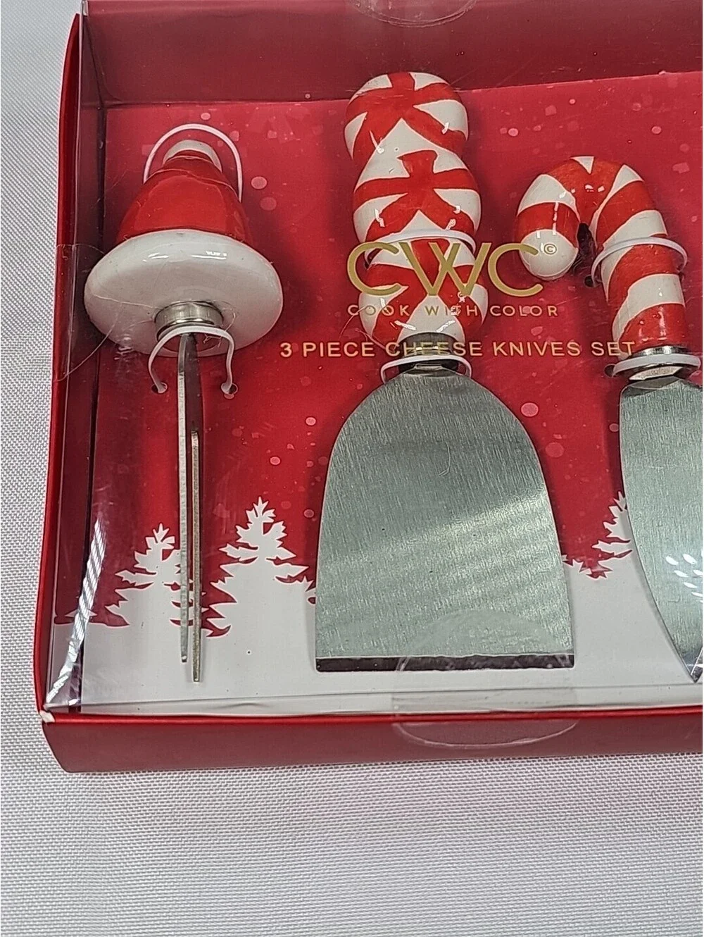 Cook With Color Christmas 3 Piece Cheese Knife Set NIB